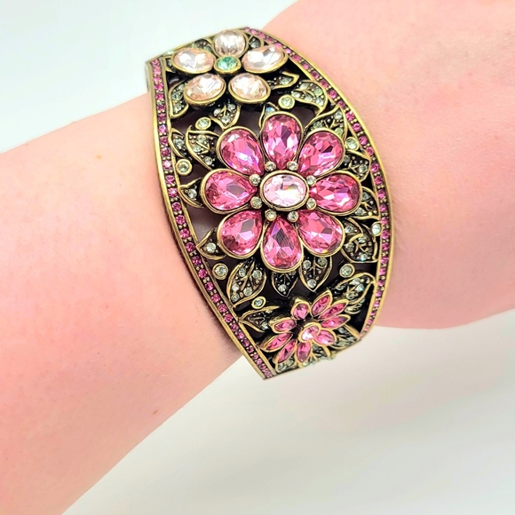 Heidi Daus Pink Hinged Flower Statement Cuff with Swarovski Crystals - Picture 4 of 14